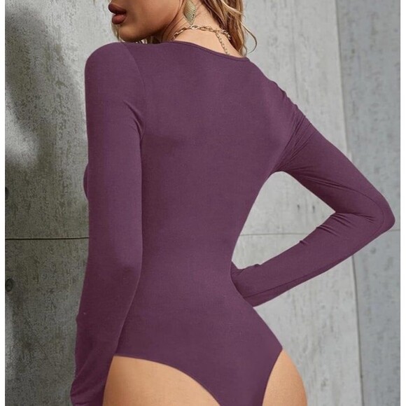 REORIA Asymmetrical Neck Bodysuit Women’s Size M Plum Thong Stretchy NWOT - Picture 9 of 12